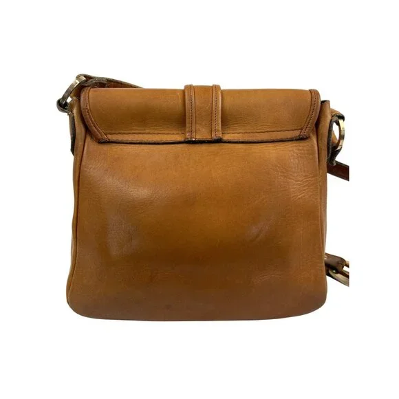 Vintage Tan Leather Crossbody Bag Gold Horseshoe Adjustable Strap - Picture 4 of 14